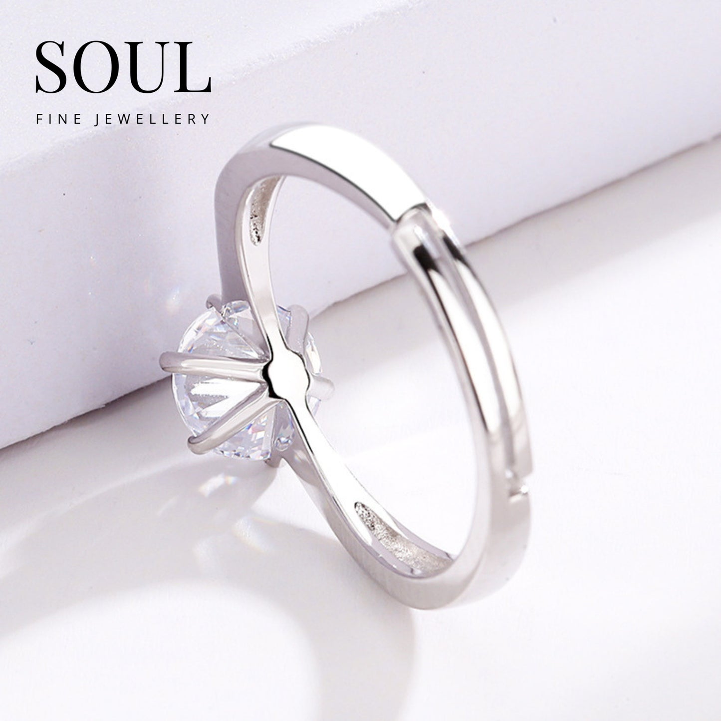 Pure 925 Hallmarked Silver Adjustable Solitaire Ring 0.6 Carats