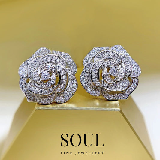 Pure 925 Hallmarked Silver Senorita Rose Stud Earrings, Gift for Women & Girls