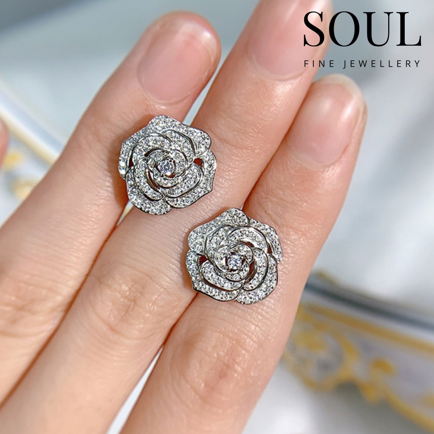 Pure 925 Hallmarked Silver Senorita Rose Stud Earrings, Gift for Women & Girls