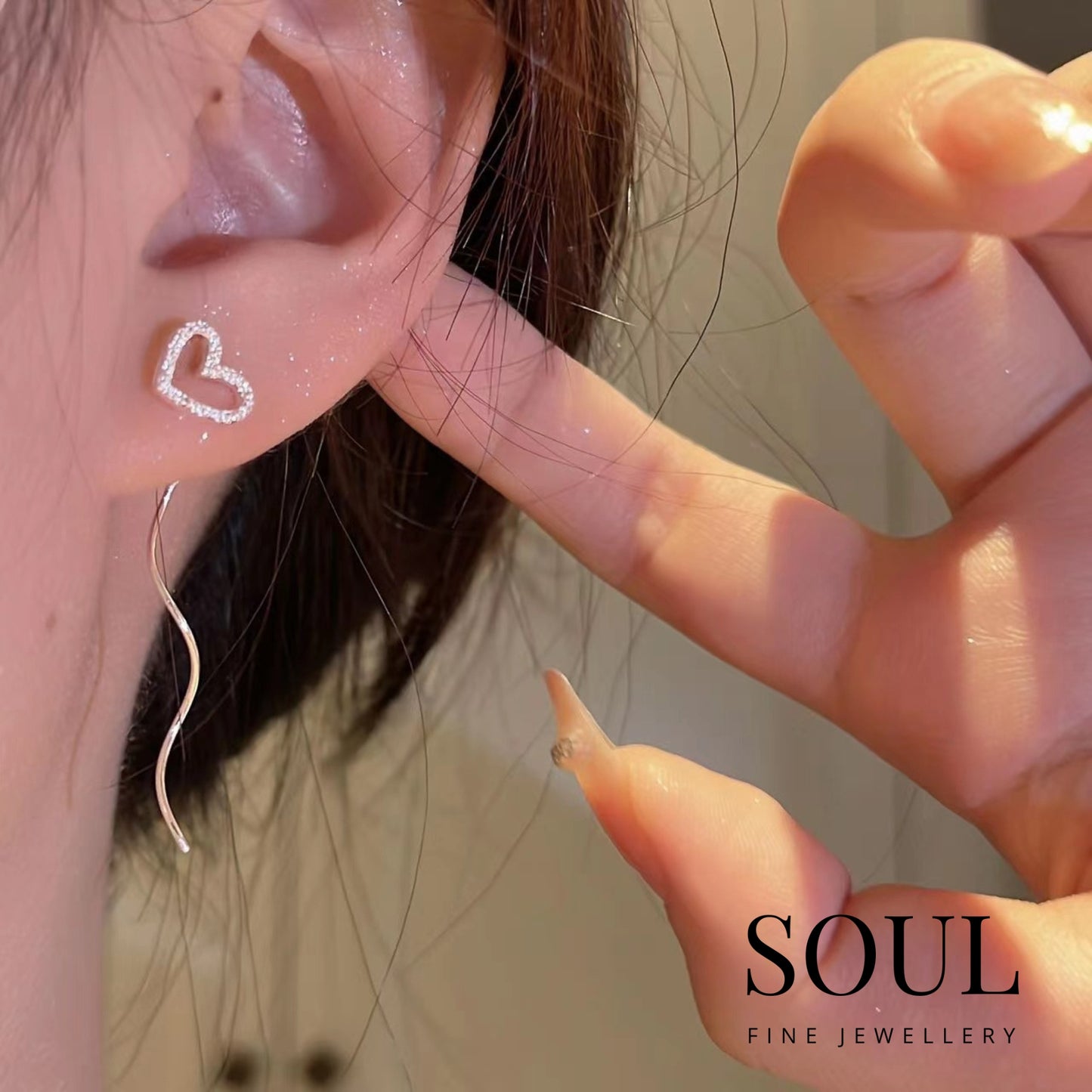 Pure 925 Hallmarked Silver Easy Heart Thread Earrings - Sui Dhaga Earrings