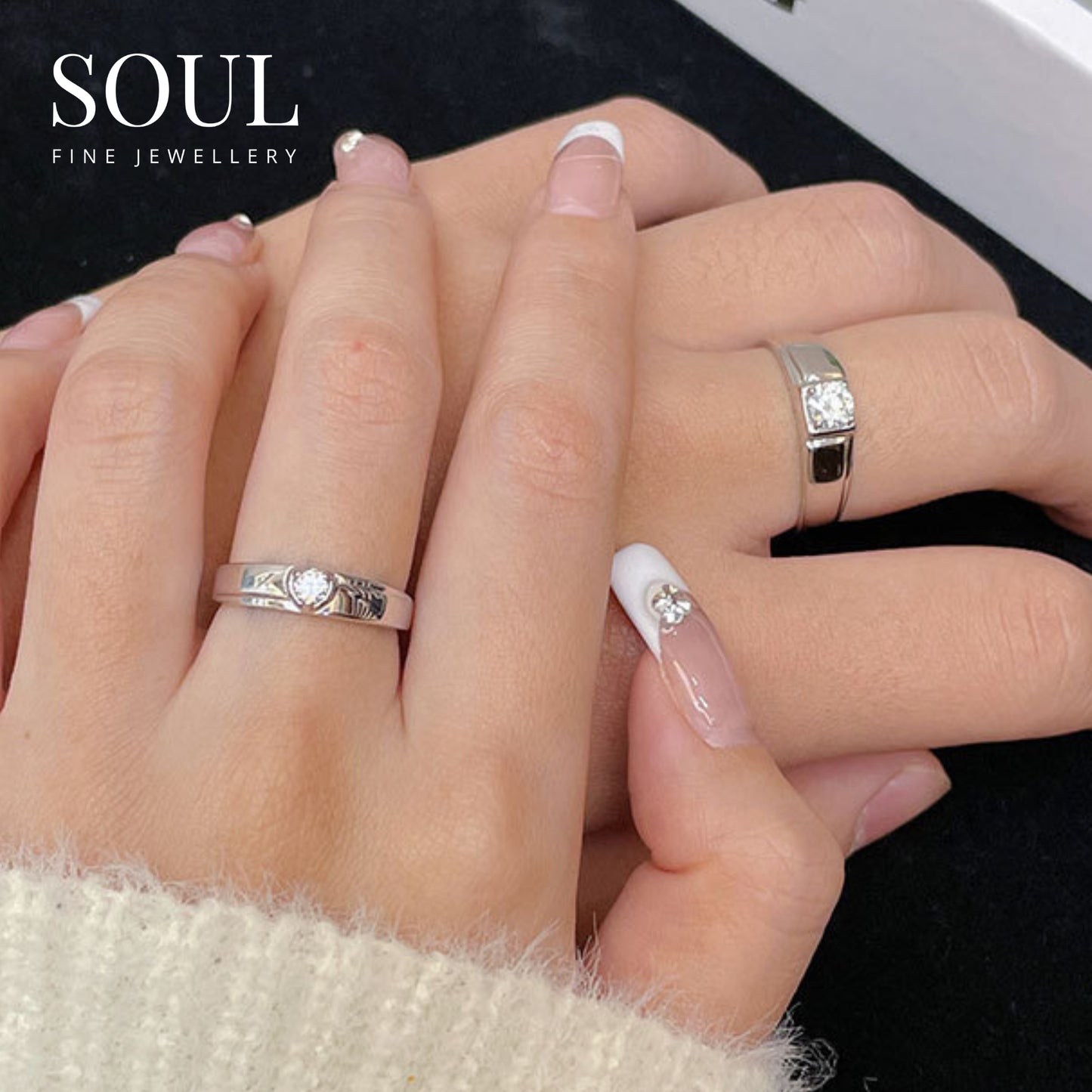 Pure 925 Hallmarked Silver Power Couple Solitaire Adjustable Rings, Gift for Men & Women