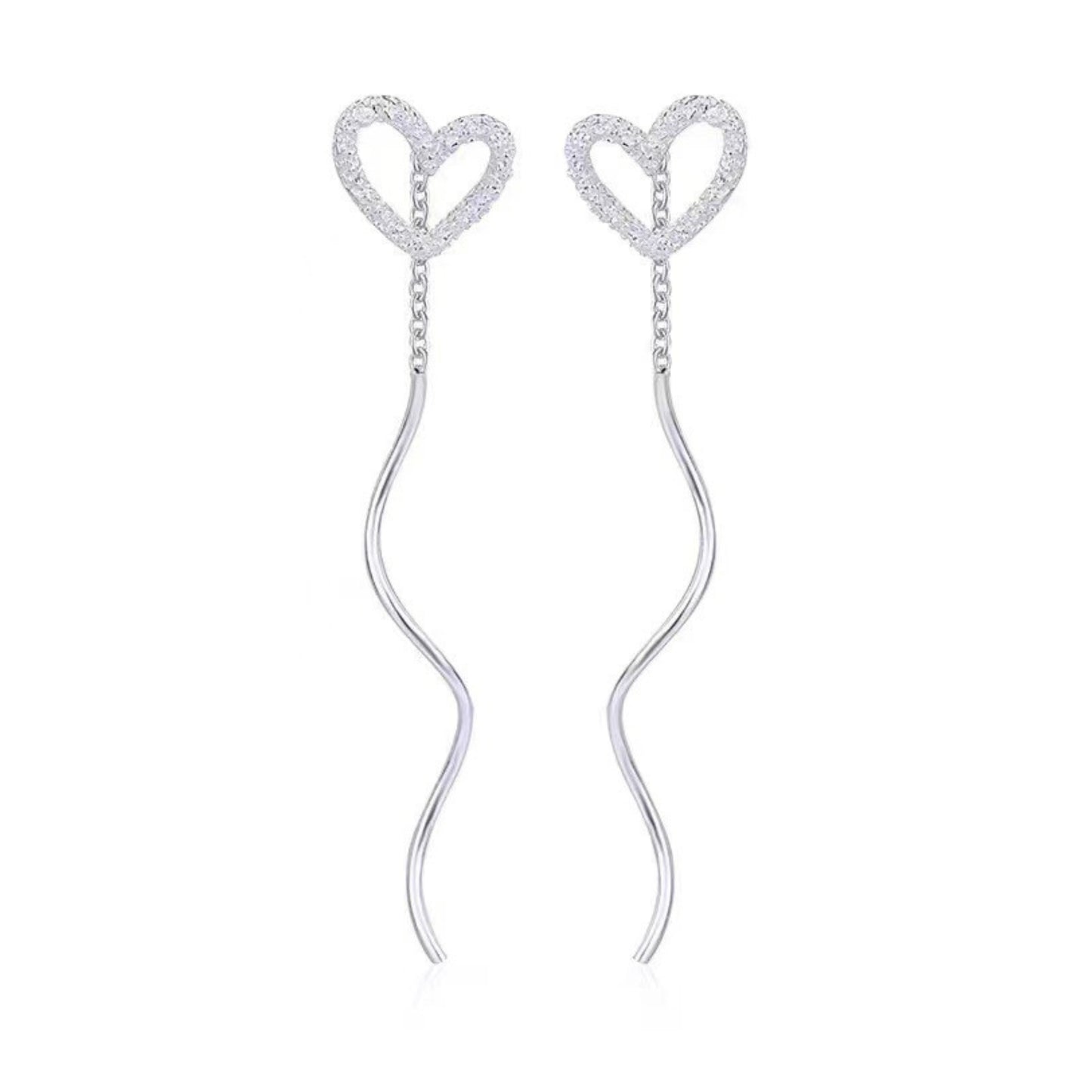 Pure 925 Hallmarked Silver Easy Heart Thread Earrings - Sui Dhaga Earrings
