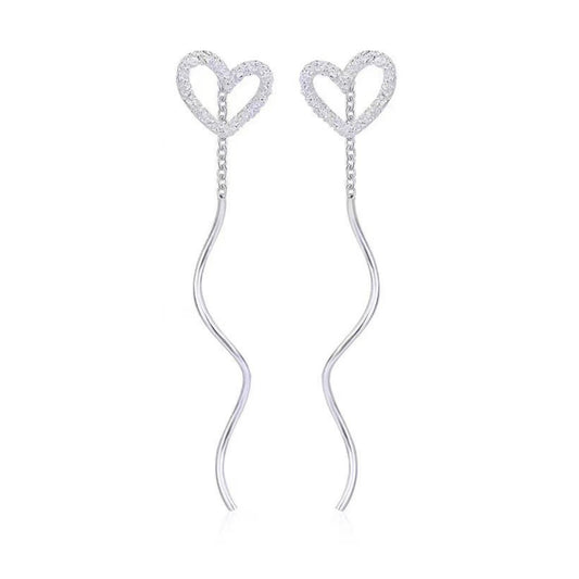 Pure 925 Hallmarked Silver Easy Heart Thread Earrings - Sui Dhaga Earrings