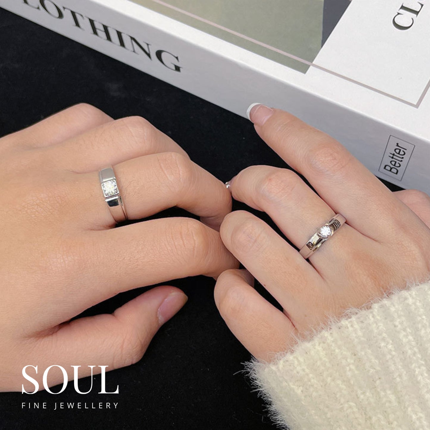 Pure 925 Hallmarked Silver Power Couple Solitaire Adjustable Rings, Gift for Men & Women