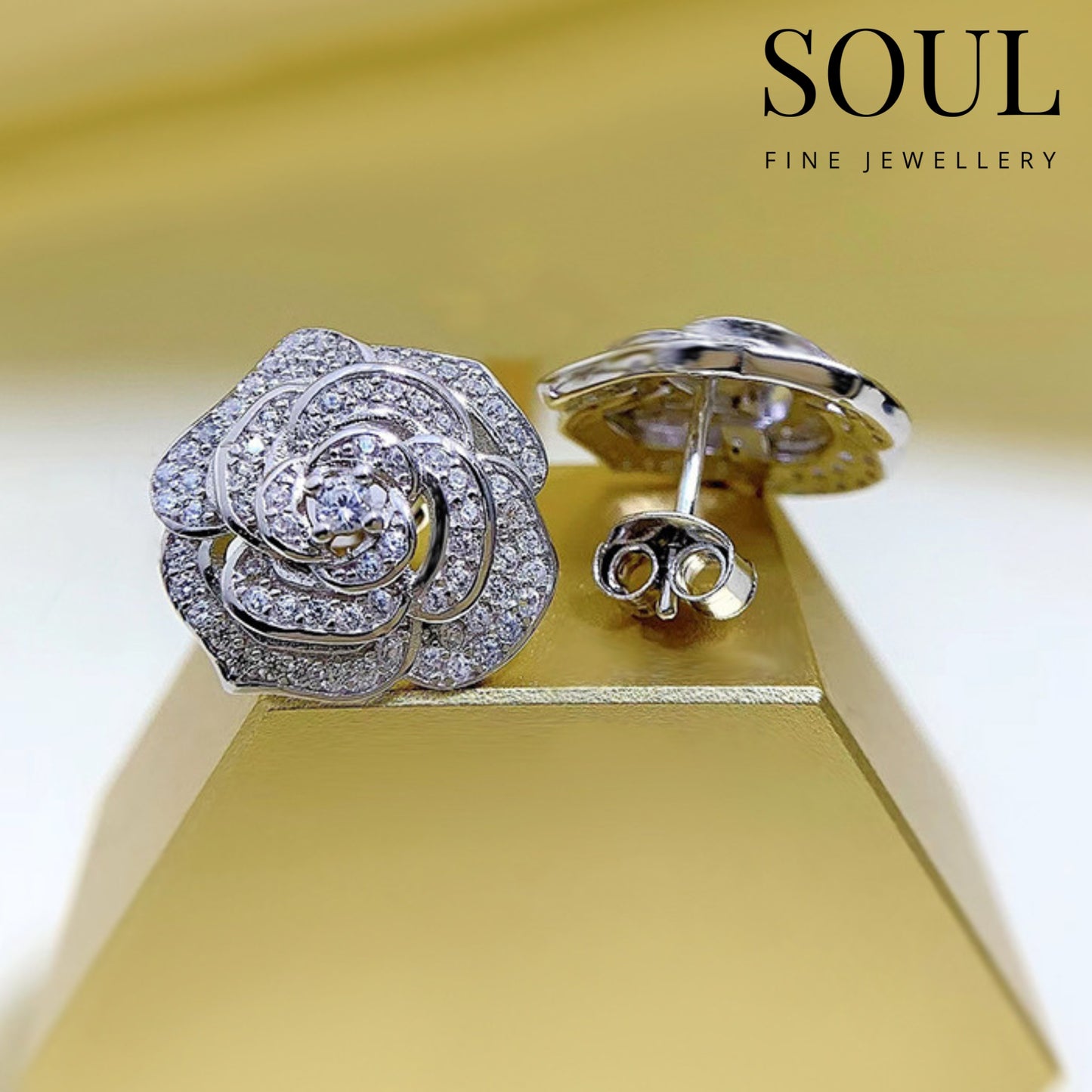 Pure 925 Hallmarked Silver Senorita Rose Stud Earrings, Gift for Women & Girls