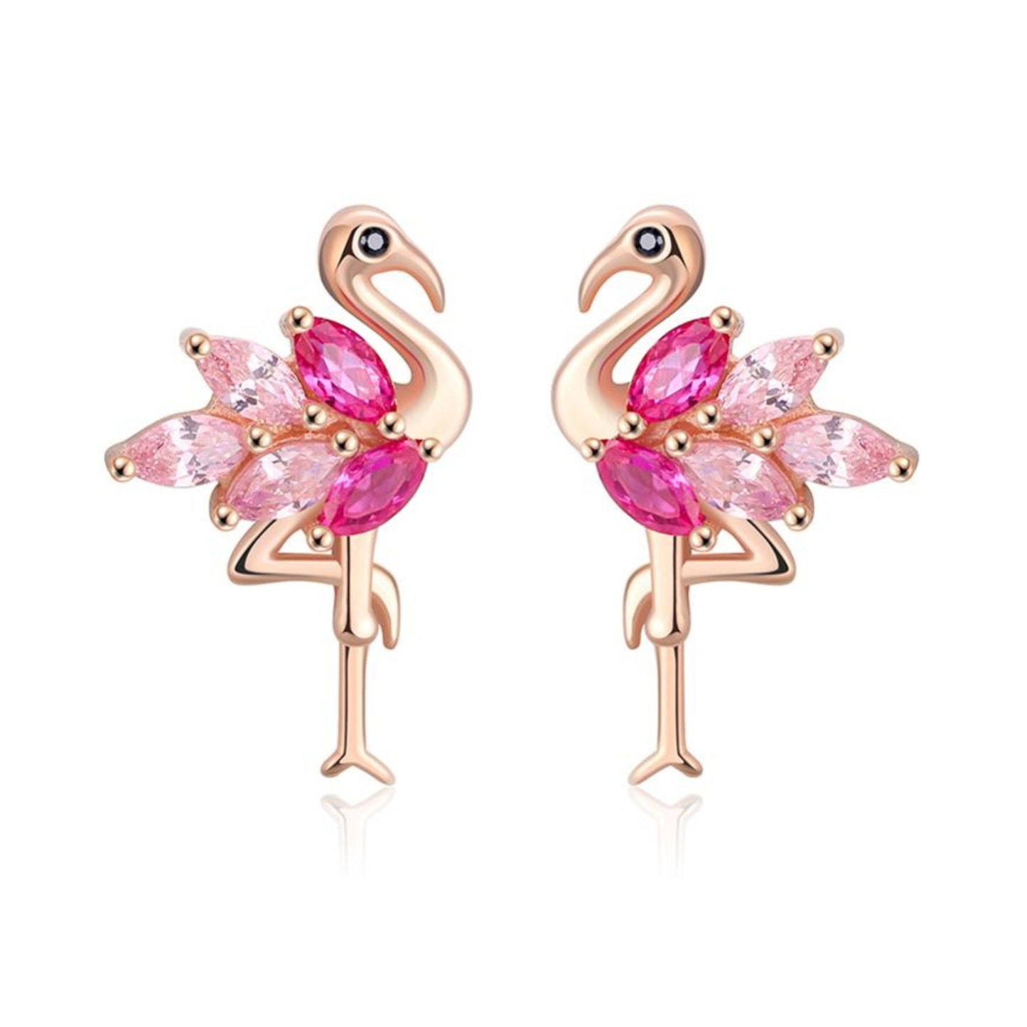 Pure 925 Hallmarked Silver Flamingo Earring Studs Rose Gold Plated