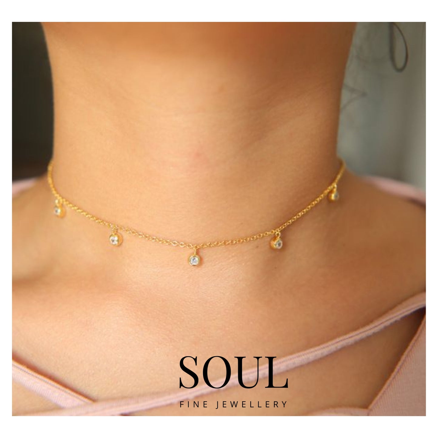 Pure 925 Hallmarked Silver 7 Gem Drops 18K Gold Plated Necklace with Adjustable Length 40+5cms