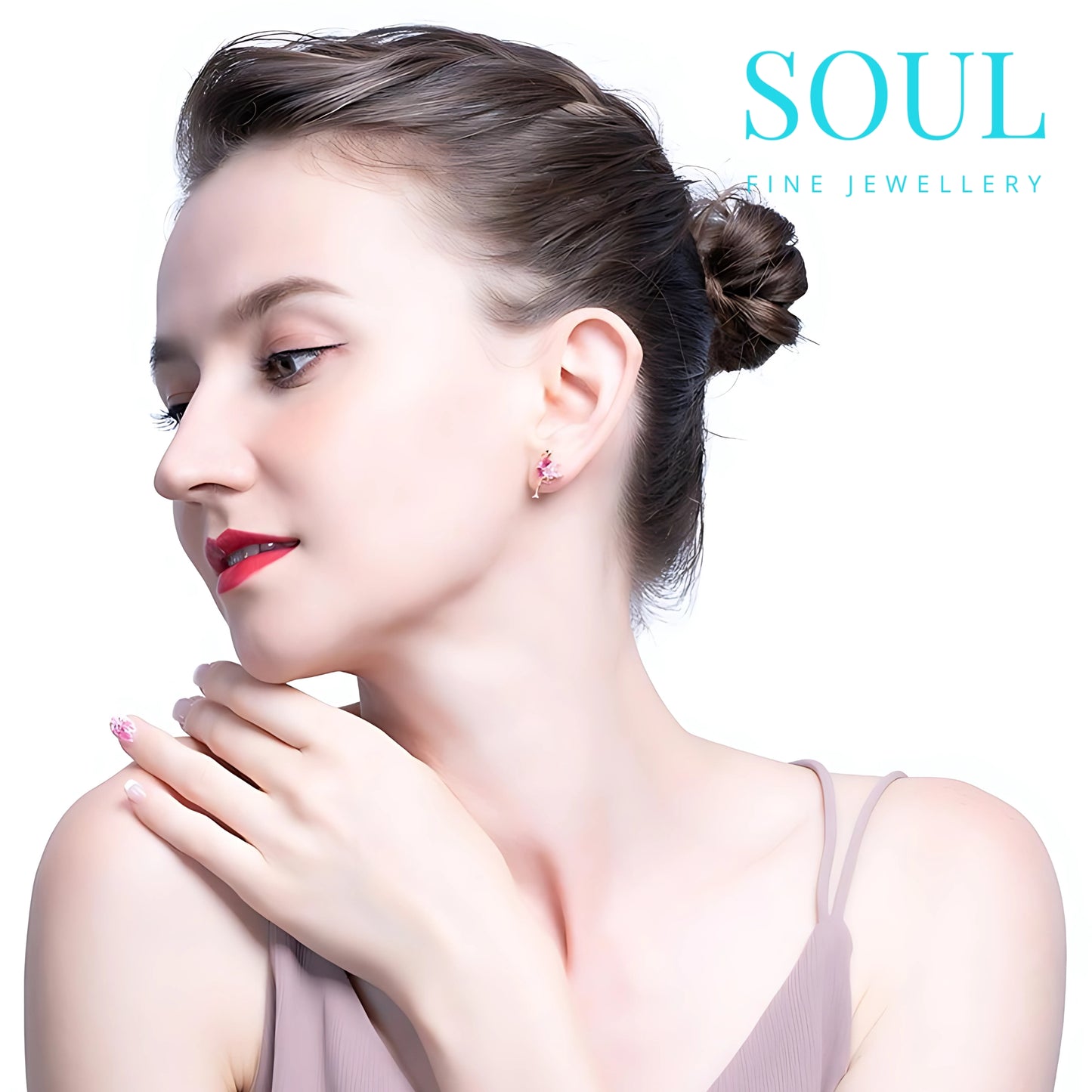 Pure 925 Hallmarked Silver Flamingo Earring Studs Rose Gold Plated