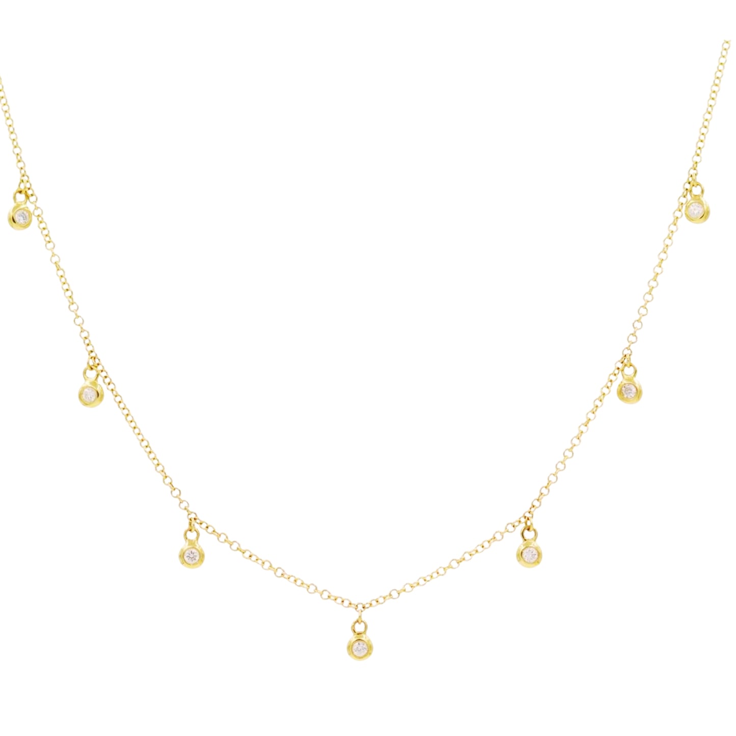 Pure 925 Hallmarked Silver 7 Gem Drops 18K Gold Plated Necklace with Adjustable Length 40+5cms