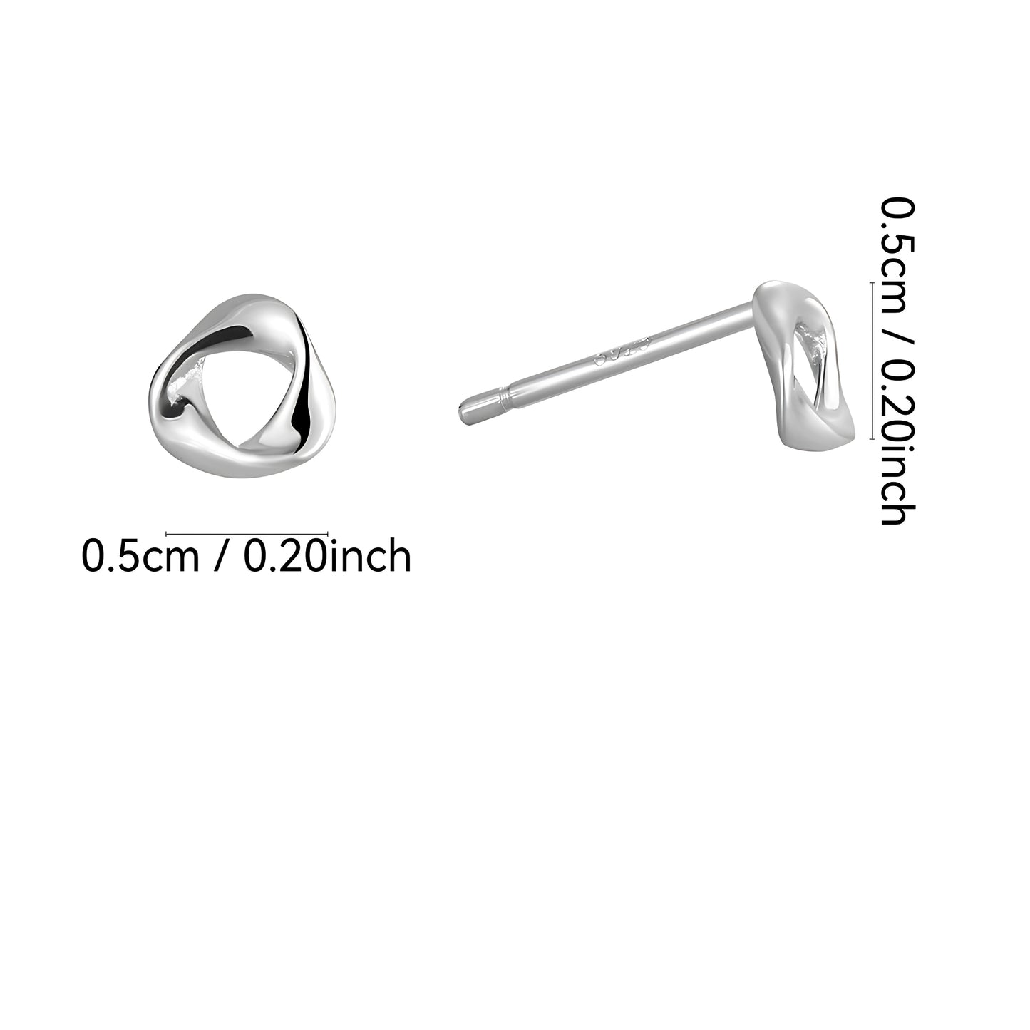 Pure 925 Hallmarked Silver Geometric Stud Earrings, Rhodium + Anti Tarnish