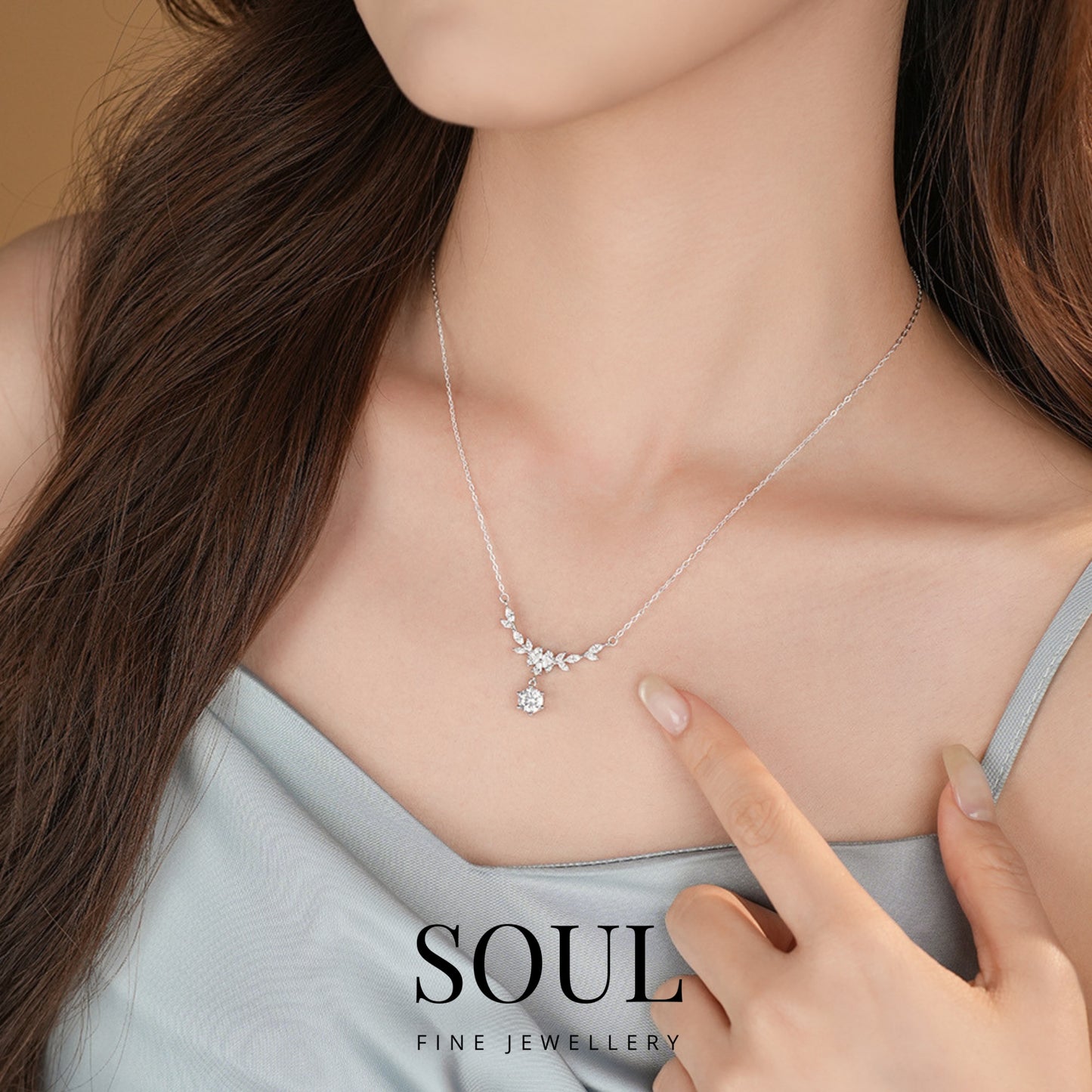 Pure 925 Hallmarked Silver Jennifer Necklace, Rhodium Plated 40+5cms Length