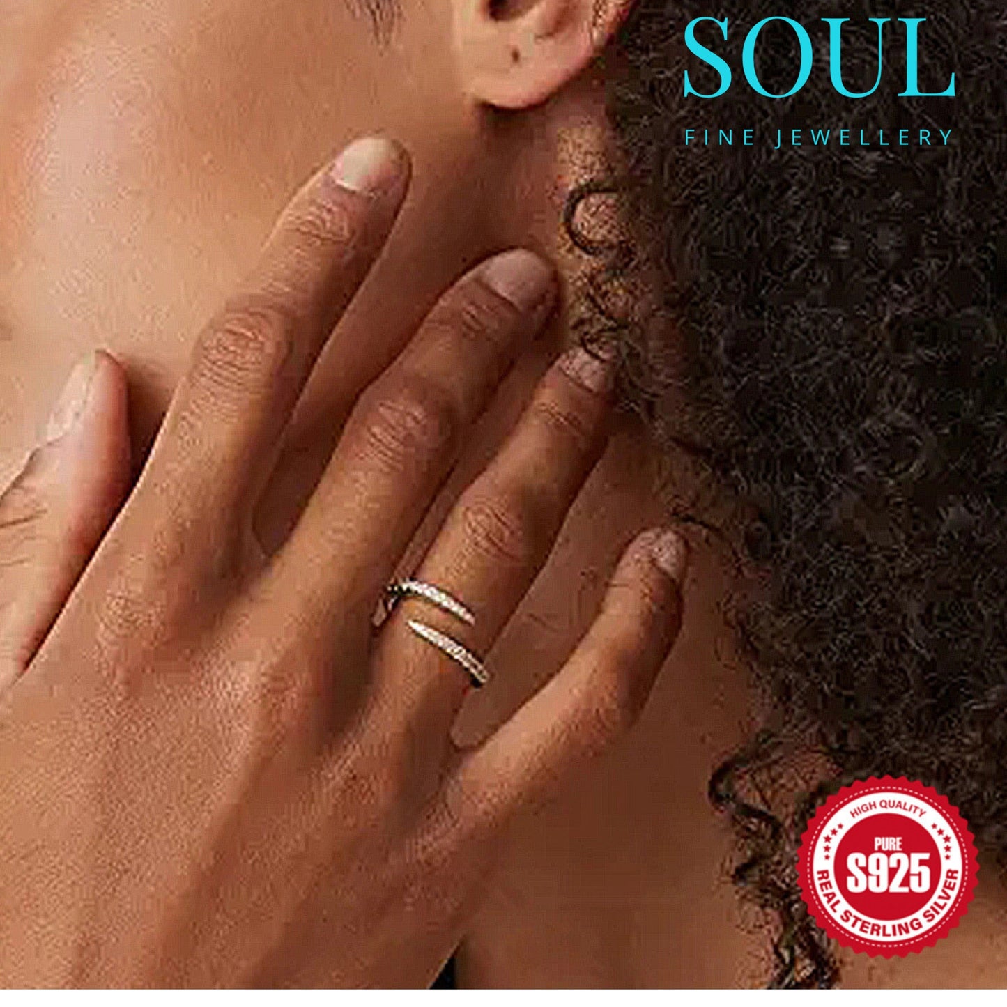 Pure 925 Hallmarked Silver Open Ring with 18K Gold Plating, Gift for Her