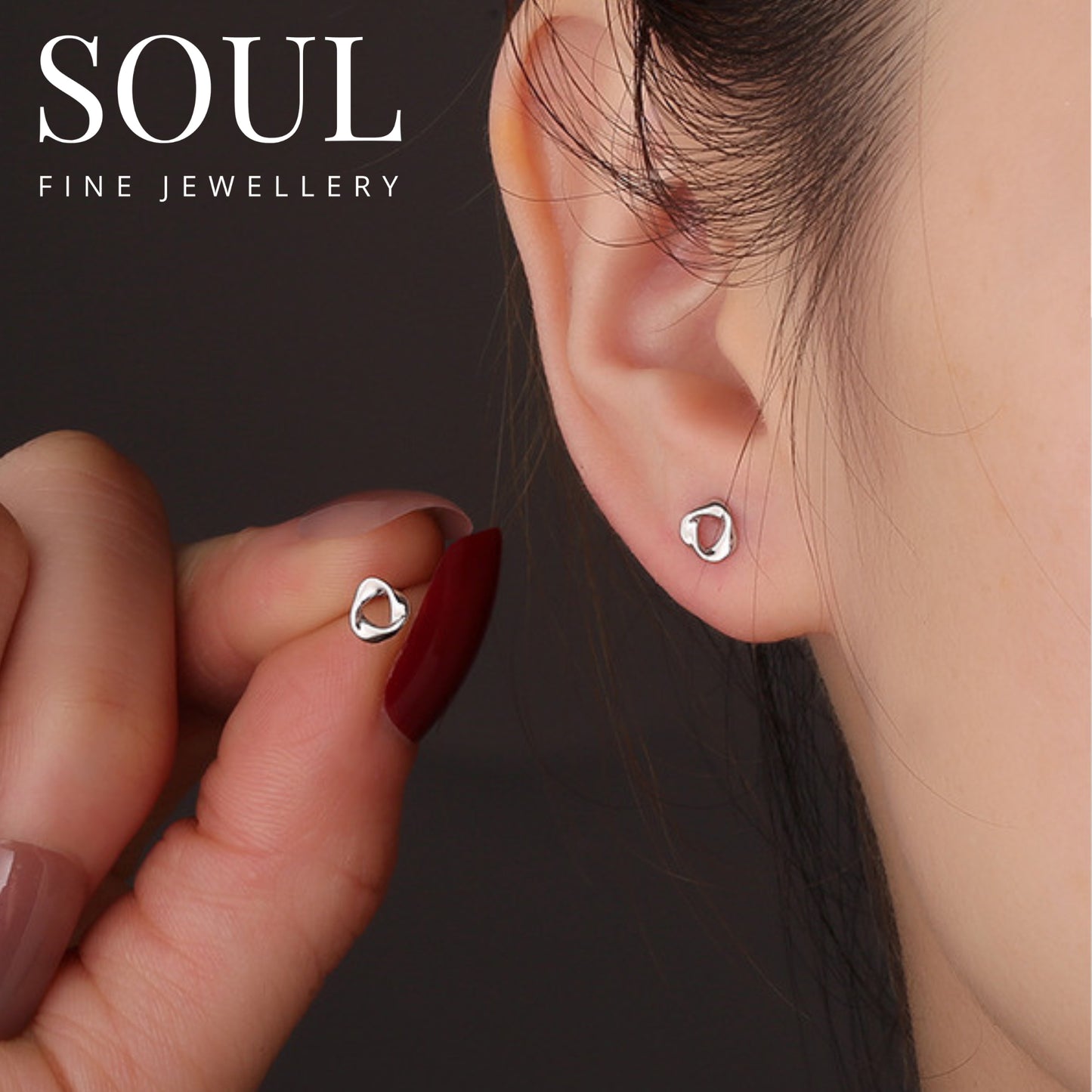 Pure 925 Hallmarked Silver Geometric Stud Earrings, Rhodium + Anti Tarnish