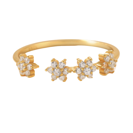 Pure 925 Hallmarked Silver Flower Adjustable Ring , 22K Gold Plated