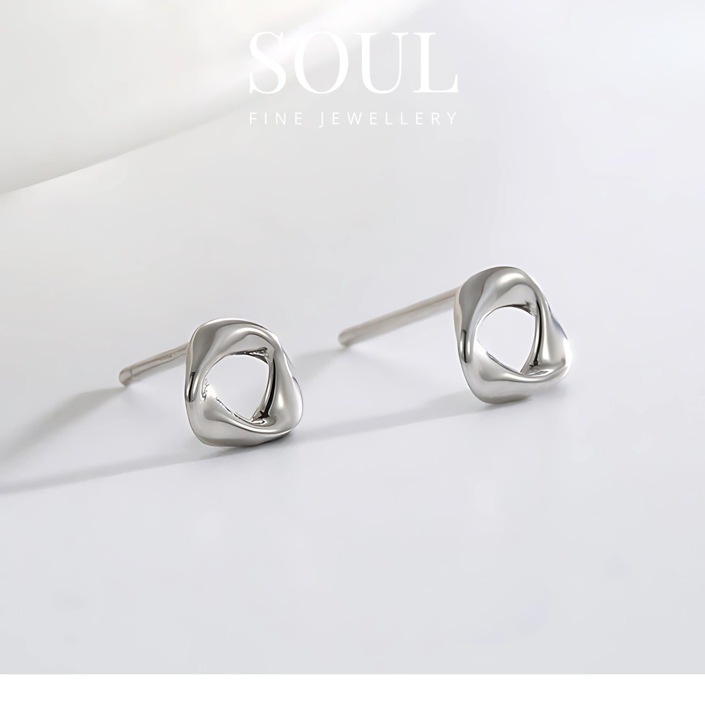 Pure 925 Hallmarked Silver Geometric Stud Earrings, Rhodium + Anti Tarnish