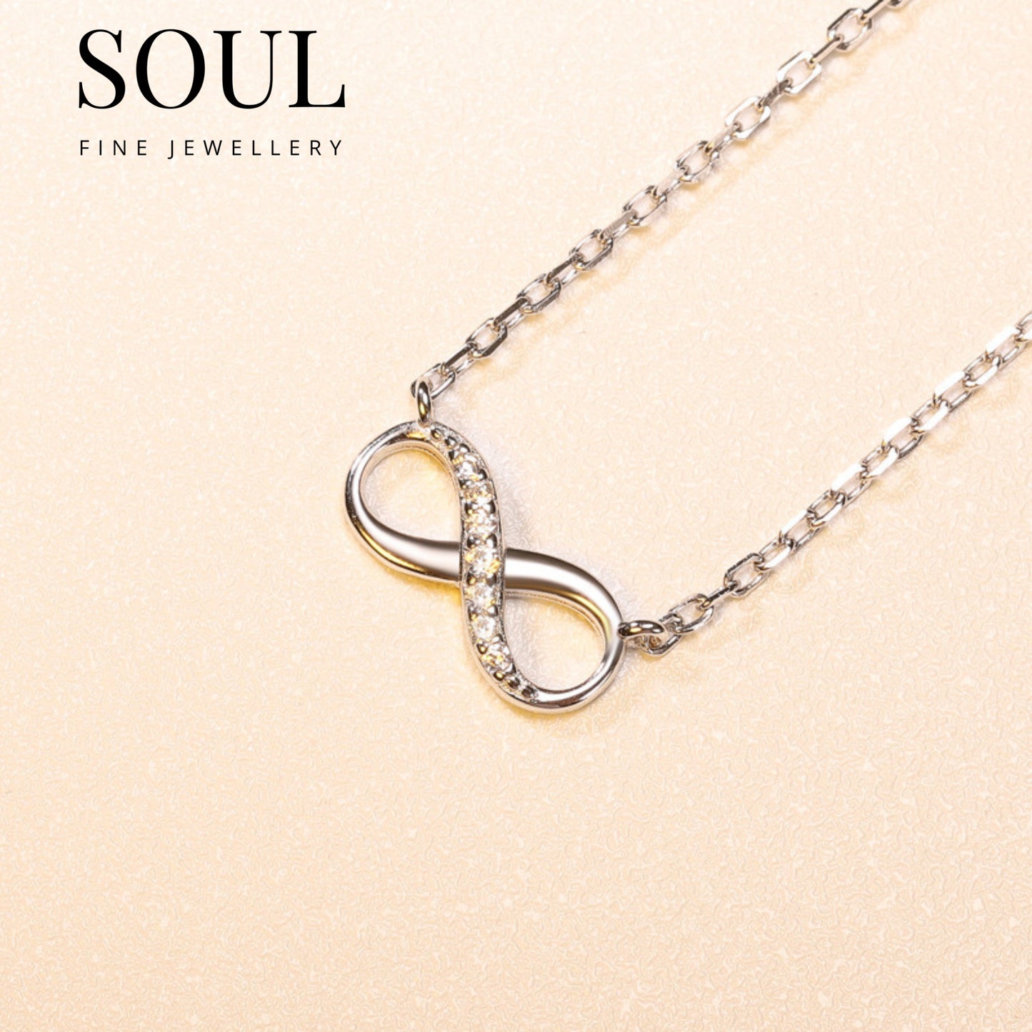 Pure 925 Hallmarked Infinity Chain Necklace, 40+5cms length Rhodium plated with Anti-Tarnish