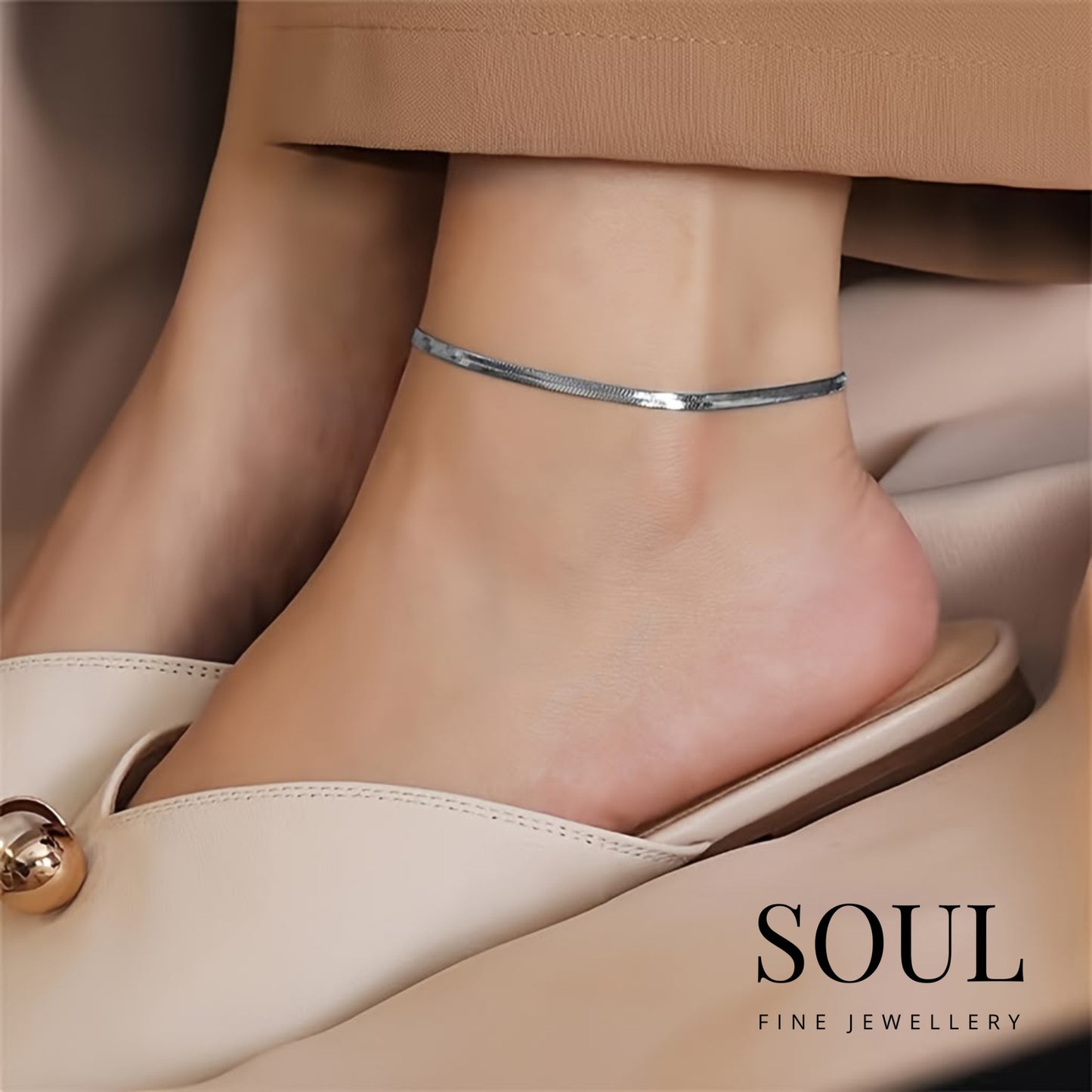 Pure 925 Hallmarked Silver Snake Chain Anklet (Single Pc)
