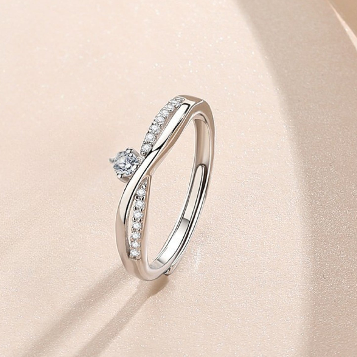 Pure 925 Hallmarked Silver Adjustable Ring with Top quality Cubic Zirconia, Gift for Women & Girls