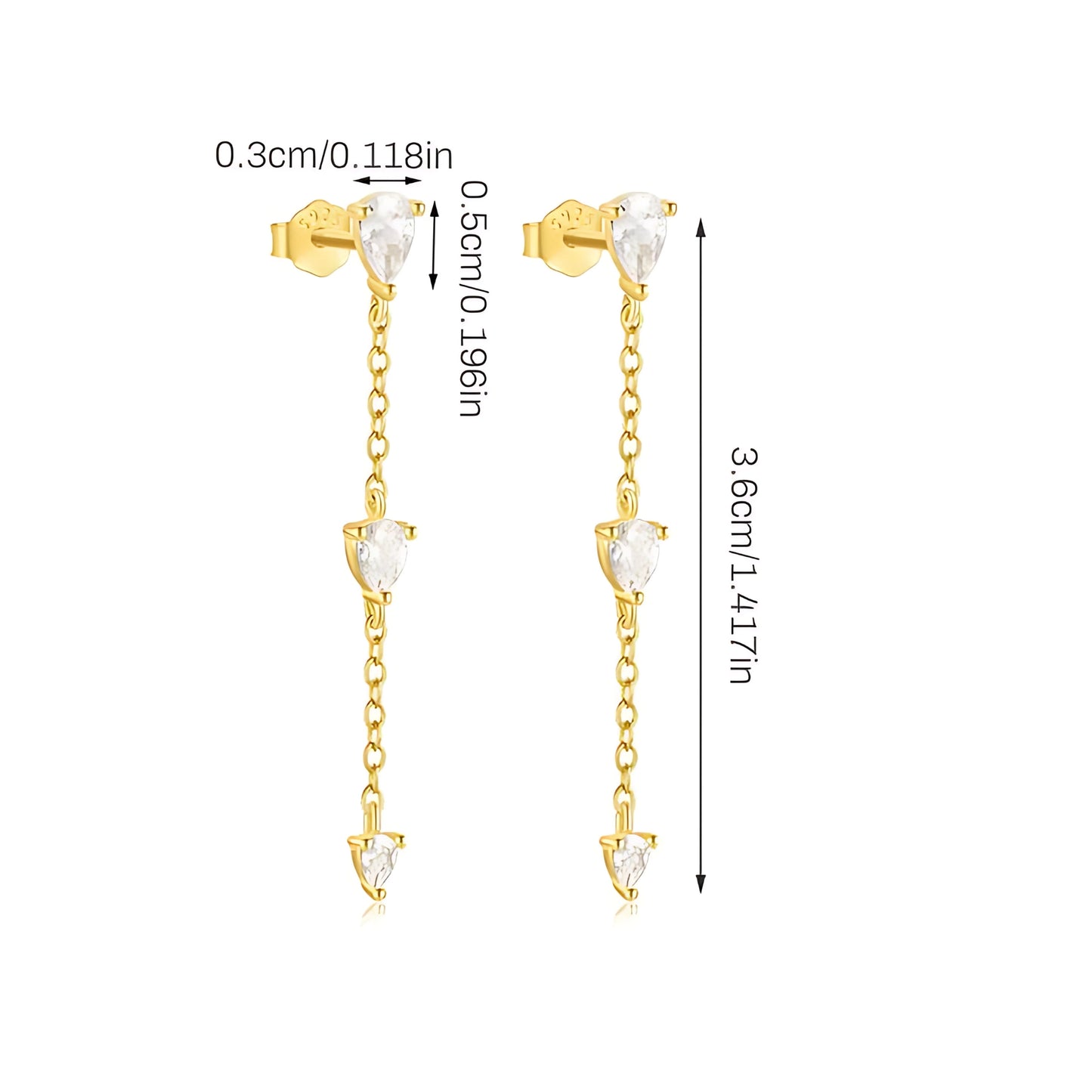 Pure 925 Hallmarked Silver Raindrop Dangling Earrings with 22K Gold Plating, Gift for her