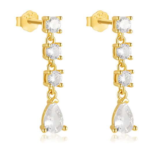 Pure 925 Hallmarked Silver Four Drops Dangling Earrings with 22K Gold Plating