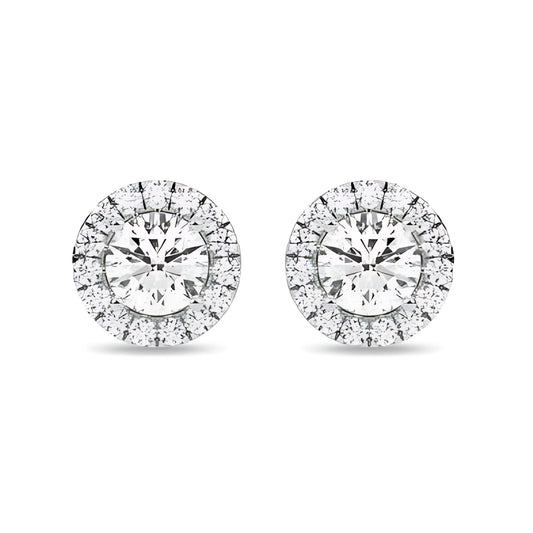 Pure 925 Hallmarked Silver Halo Round Solitaire Stud Earrings AAA+ Cubic Zirconia Gems