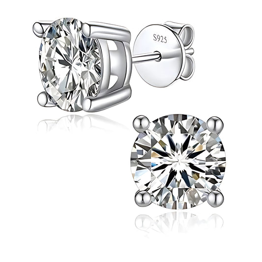 Pure 925 Hallmarked Silver 7mm Round Solitaire Stud Earrings AAA+ Cubic Zirconia Gems