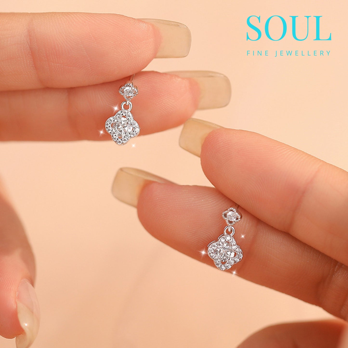 Pure 925 Hallmarked Silver Vancleef Clover Drop Earrings, Gift for Women & Girls