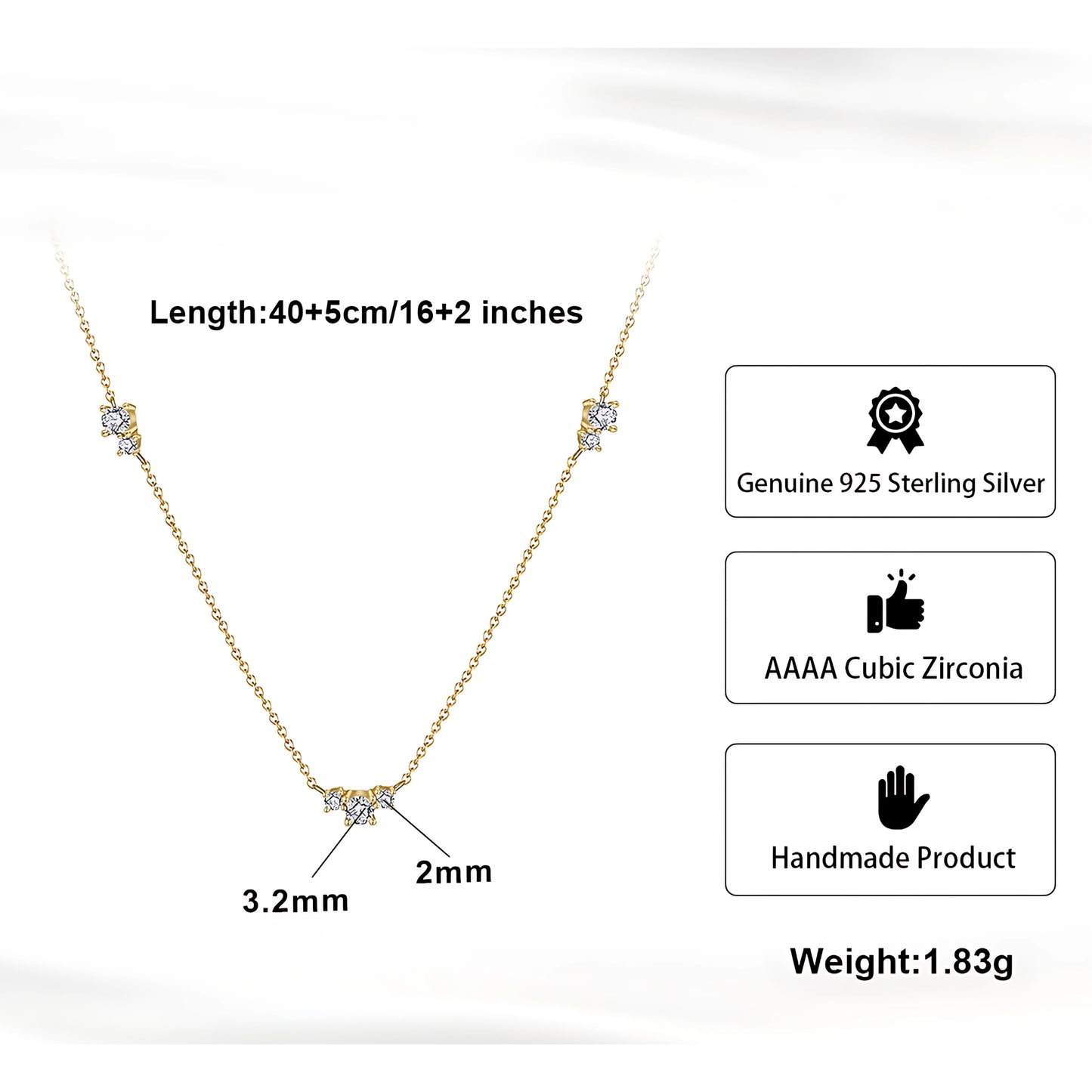 Pure 925 Hallmarked Silver Delicacy Necklace, Adjustable Length 40+5cms