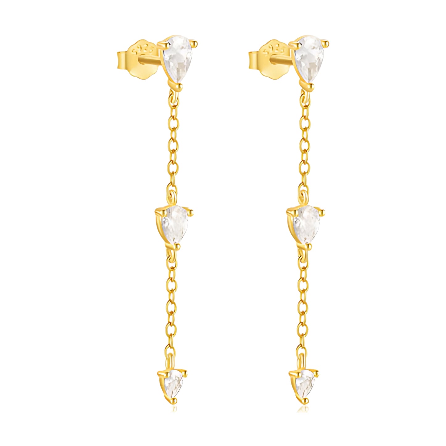 Pure 925 Hallmarked Silver Raindrop Dangling Earrings with 22K Gold Plating, Gift for her