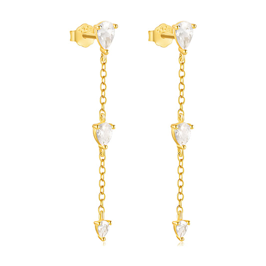 Pure 925 Hallmarked Silver Raindrop Dangling Earrings with 22K Gold Plating, Gift for her