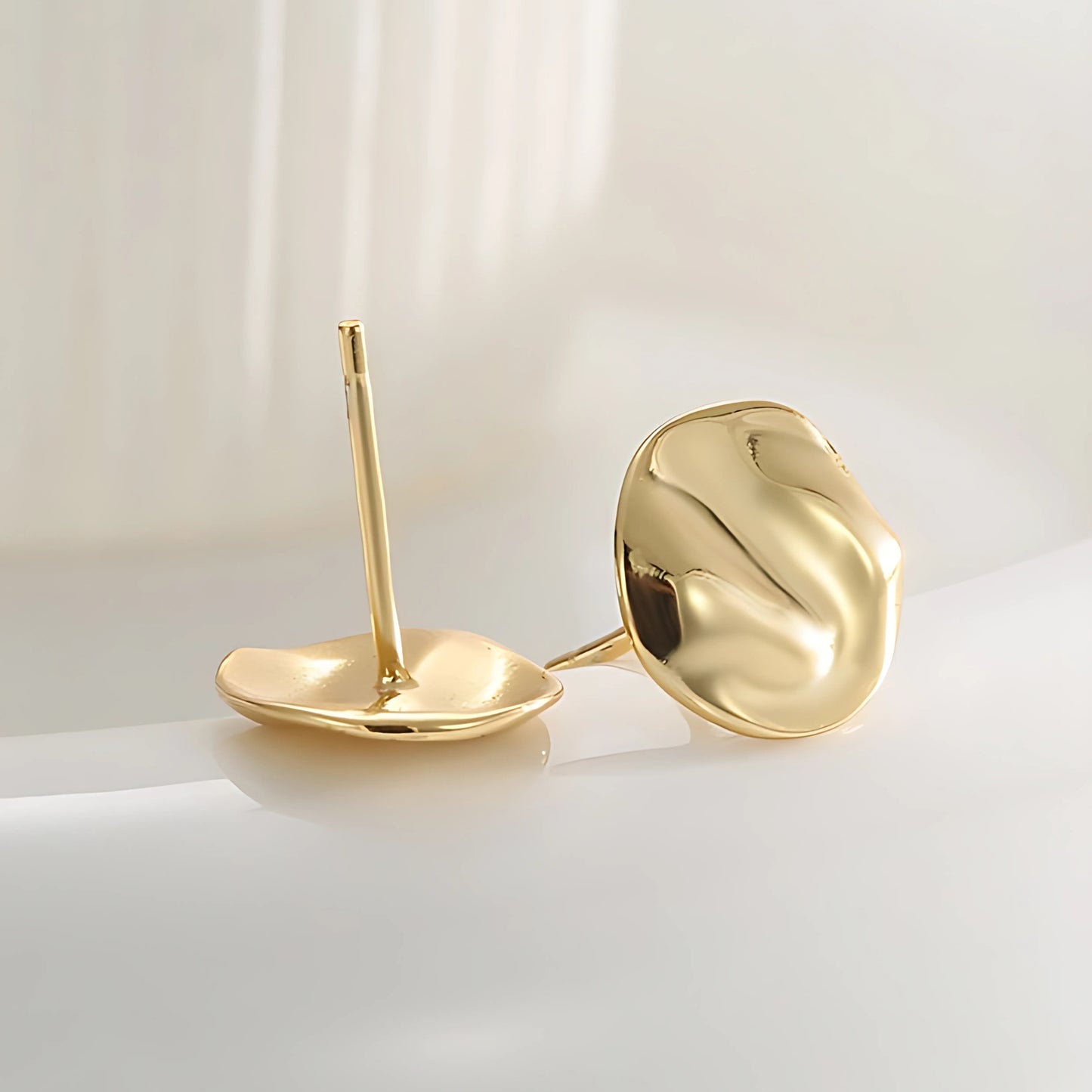 Pure 925 Hallmarked Silver Molten Stud Earrings for Her with 18K Gold Plating + Anti Tarnish