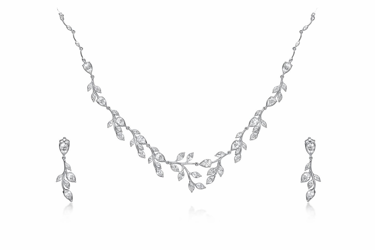 Pure 925 Hallmarked Silver Velora Vine Necklace set with White Gold Plating, Gift for Her