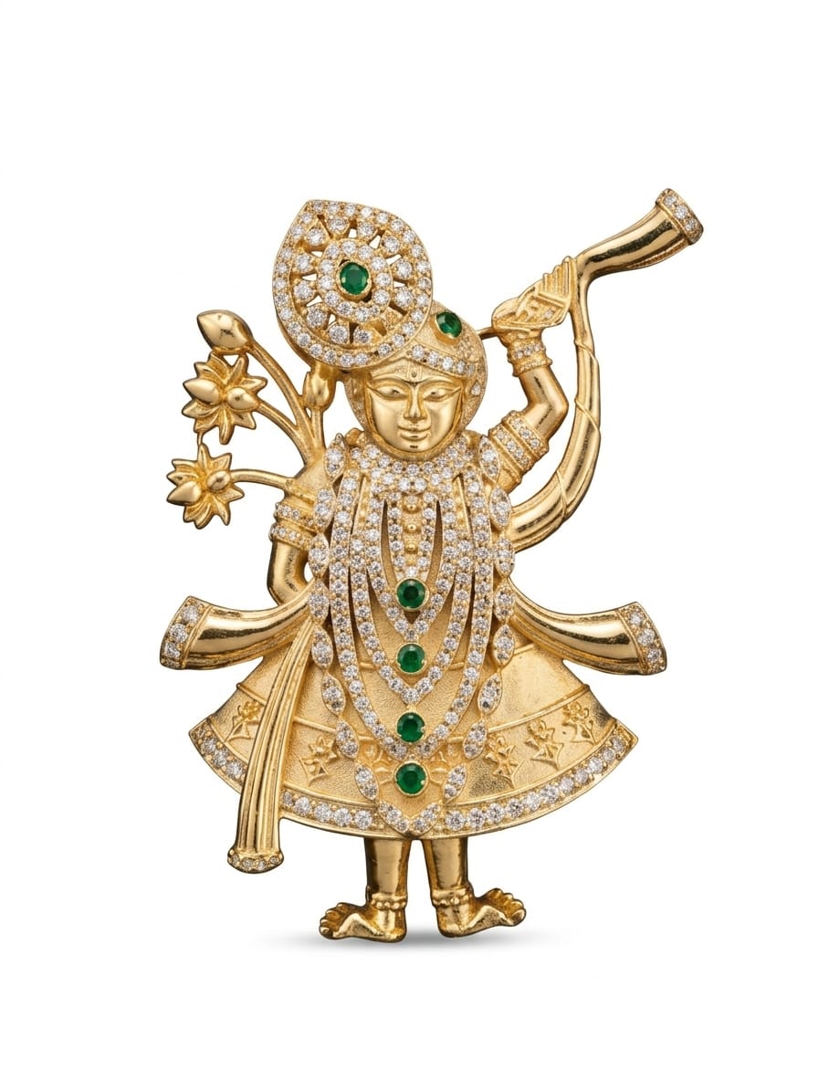 925 Pure Hallmarked Silver Shrinath ji Brooch with 22K Gold Plating and Anti Tarnish for men