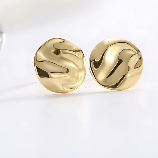 Pure 925 Hallmarked Silver Molten Stud Earrings for Her with 18K Gold Plating + Anti Tarnish