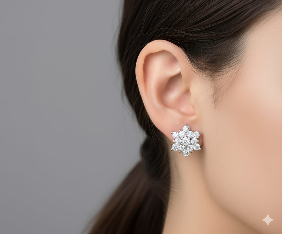 925 Silver Snowflake Ear Studs with Swarovski diamonds, Gift  for her