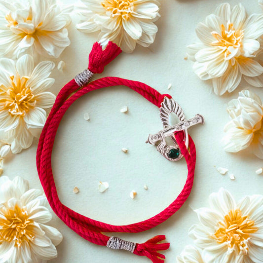 925 Silver Hallmarked Shree Murli Rakhi cum Pendant with Swarovski Diamonds and Inspired Emerald