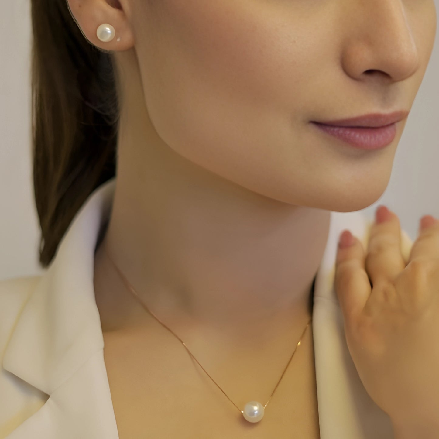 Pure 925 Hallmarked Silver Pearl Chain Necklace Premium Rose Gold Plated, Adjustable Length 40+5cms