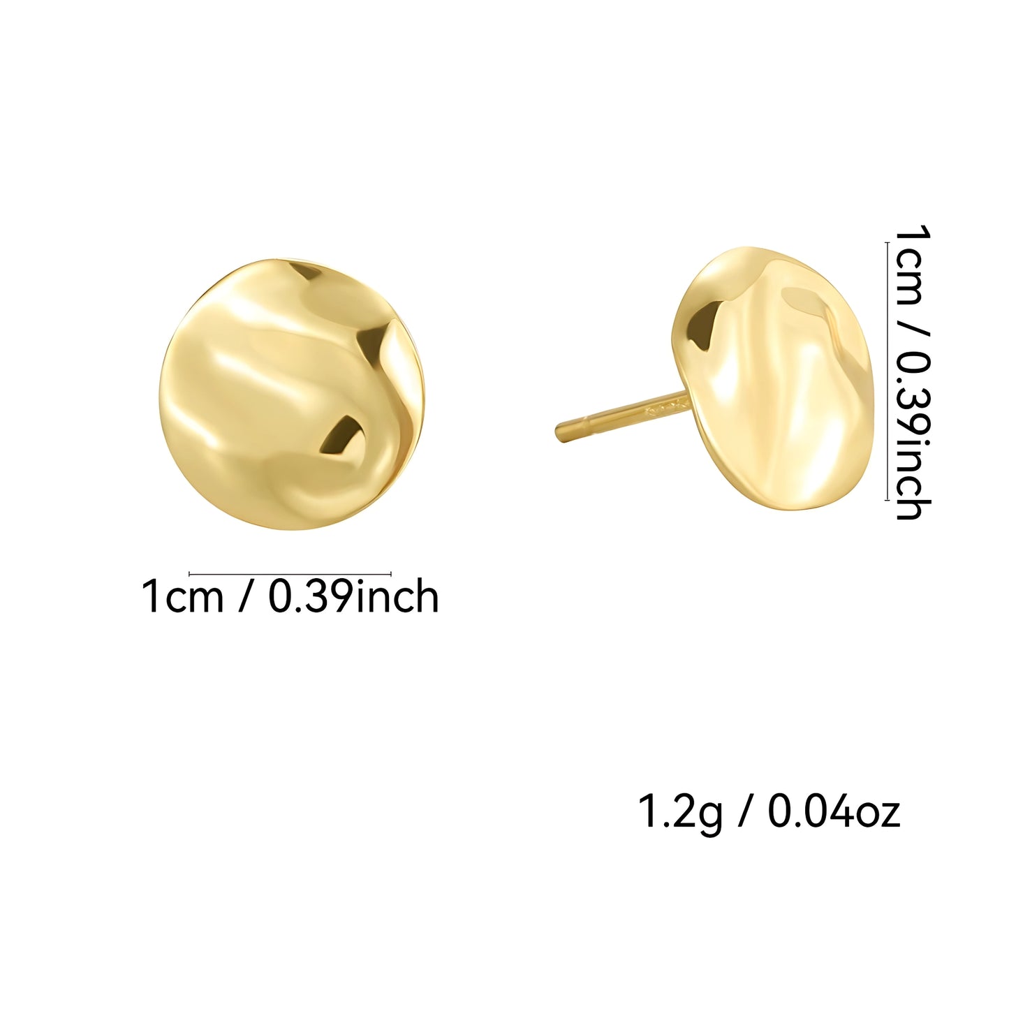 Pure 925 Hallmarked Silver Molten Stud Earrings for Her with 18K Gold Plating + Anti Tarnish