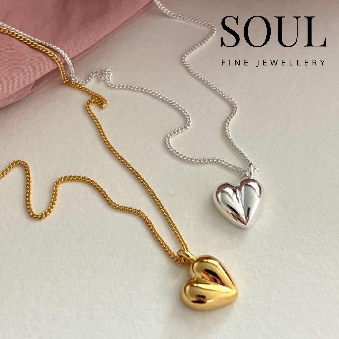 Pure 925 Hallmarked Silver Heart Necklace, 22K Gold Plated
